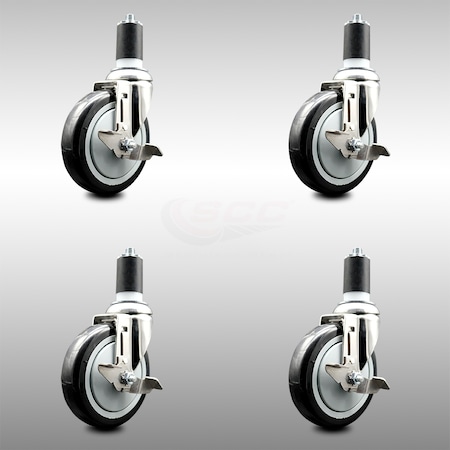 Service Caster 5 Inch 316SS Black Poly Swivel 1-1/2 Inch Expanding Stem Caster Set Brake SCC SCC-SS316EX20S514-PPUB-BLK-TLB-112-4